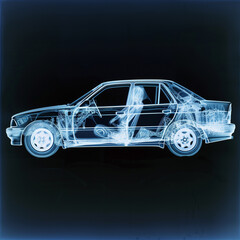 X-ray image of a car showcasing internal mechanics and structure.