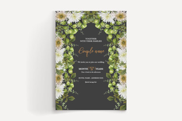 WEDDING INVITATION FRAME WITH FLOWER DECORATIONS WITH FRESH LEAVES