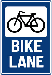 Sign in blue color that says : bike lane 