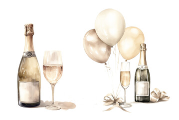 Champagne and balloons celebration set