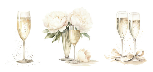 Delicate champagne flutes with floral accents painting