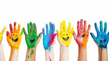 Children's hands in the colors of summer. Selective focus. arts