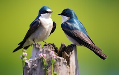 Fototapeta premium Two Swallows on a Stump
