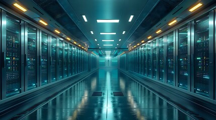 Obraz premium The Symmetry of Technology: A Glimpse into a Data Center