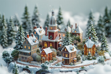 Christmas village, fairytale Christmas town, 3d illustration