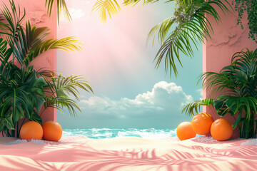 Beautiful summer posters and banners with copy space, 3d, illustration
