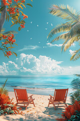 Beautiful summer posters and banners with copy space, 3d, illustration