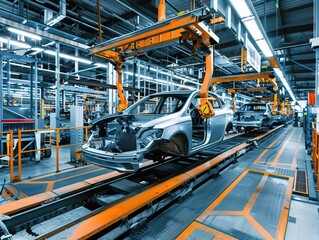 Vibrant image of a state-of-the-art automobile manufacturing plant