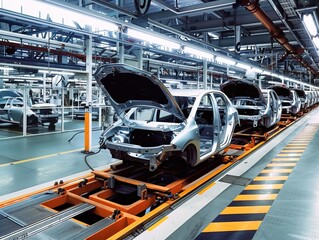 Fototapeta premium Vibrant image of a state-of-the-art automobile manufacturing plant
