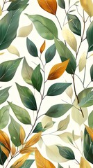 Seamless pattern of olive leaves on a white background
