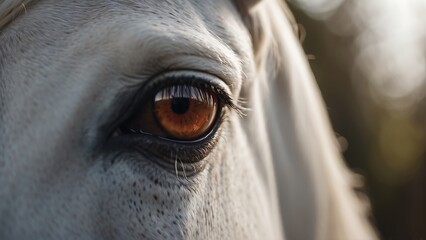 Eye of a white horse close-up