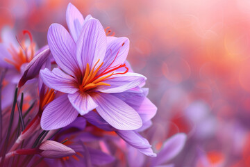 During harvest time, saffron sativus is in bloom with deep red stigmas AI Generative