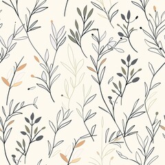 Fototapeta premium Simple minimalist botanical seamless pattern in line drawing in pastel colors