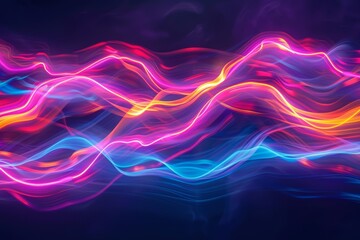 Create a neon banner that glows with vibrant, pulsating colors, ideal for night events, Template banner concept with solid color background and copy space