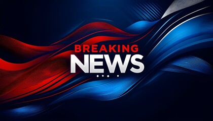 Dynamic News Flow, features fluid, wave-like abstract forms in deep blue and vibrant red, converging around the bold text "BREAKING NEWS"