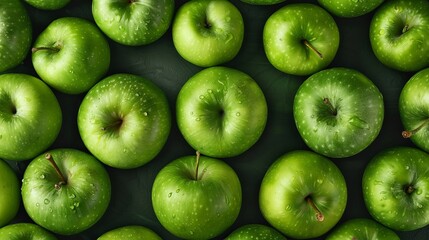 Fresh green apples arranged from above in a pattern, part of a collection of healthy produce. - Powered by Adobe