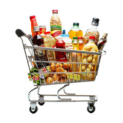 Shopping Cart with grocery item in transparent background