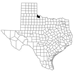 Map of hardeman County in Texas state on white background. single County map highlighted by black colour on Texas map. UNITED STATES, US