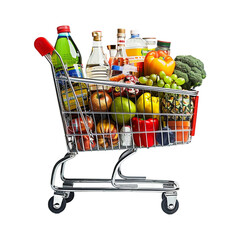 Shopping Cart with grocery item in transparent background