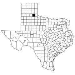 Map of hall County in Texas state on white background. single County map highlighted by black colour on Texas map. UNITED STATES, US