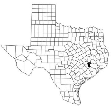 Map of Waller County in Texas state on white background. single County map highlighted by black colour on Texas map. UNITED STATES, US