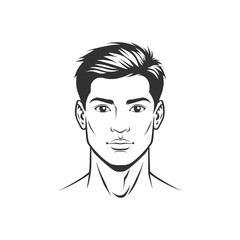 A detailed black and white illustration depicts a young man’s face in a front view. The illustration captures his hair, facial features, and expression with intricate lines and shading.  AI Generated.
