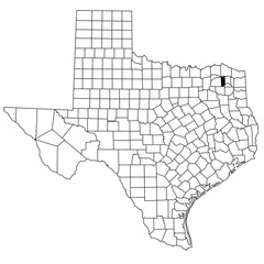 Map of Franklin County in Texas state on white background. single County map highlighted by black colour on Texas map. UNITED STATES, US