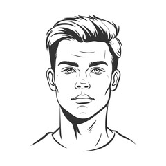 simple line art, vector logo of the face of an attractive man with short hair  on white background AI generated.