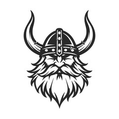 Detailed Black and White Viking Warrior Logo With Horned Helmet and Fierce Expression. AI Generated.