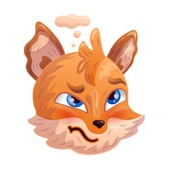 Thinking cartoon fox. Anthropomorphic face. Vector illustration.