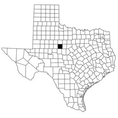 Map of Taylor County in Texas state on white background. single County map highlighted by black colour on Texas map. UNITED STATES, US