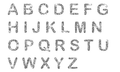 Glitter character font, shimmer English font on white background 