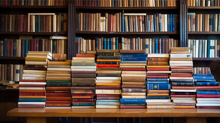 Books on library shelves representing diverse genres.