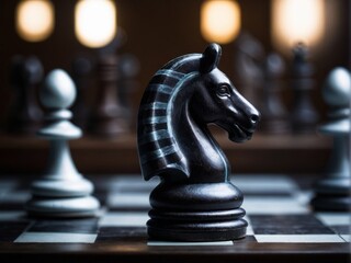 Luxurious, richly decorated chess pieces on the game board.