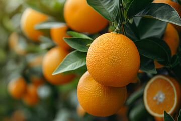 Orange fruit farm tree close-up, ai technology