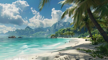 Tropical Beach: The tropical beach is a paradise of white sand and turquoise waters, with palm trees swaying gently in the breeze
