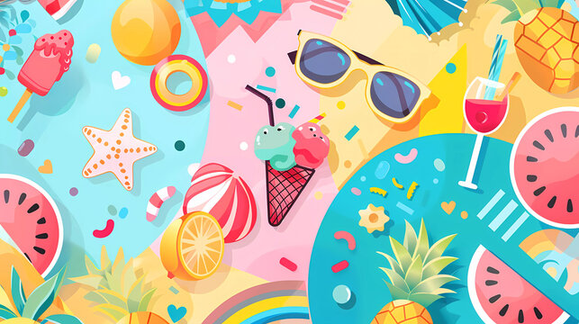Colorful summer elements geometric background 