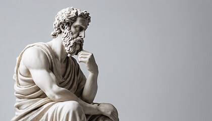 Fototapeta premium statue of a Greek philosopher reading book, isolated white background, copy space for text 
