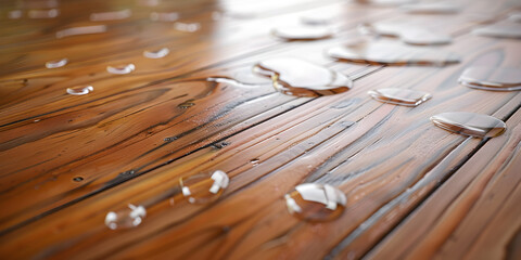 Wooden laminate and parquet board with spilled water 