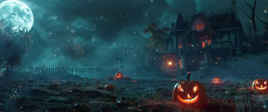 Scary carved halloween pumpkin. Anamorphic video.
