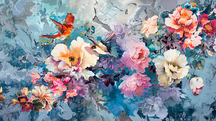 Fluid abstract expressionism, blooming flowers, Aesthetics colorful floral inspirational tenderness illustration, oil paint, Wall decoration photo, Generated AI.	