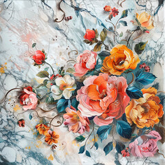 Fluid abstract expressionism, blooming flowers, Aesthetics colorful floral inspirational tenderness illustration, oil paint, Wall decoration photo, Generated AI.	