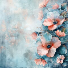 Floral Garden Background with Pink Hibiscus and Vintage Flora Design