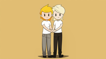Two blonde lesbian cartoon characters standing back-to-back in a power pose.