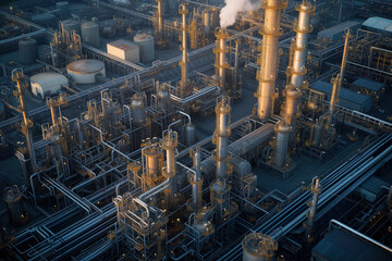 Oil refinery plant petrochemical from industry factory zone oil storage tank AI Generative