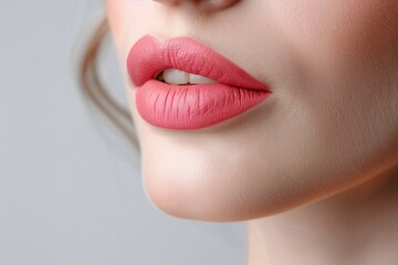 Close up of a beautiful woman's lips, with perfect pink lip color