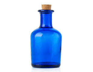 Blaue Glasflasche isoliert auf weißen Hintergrund, Freisteller