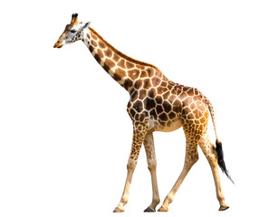 Obraz premium Giraffe auf vier beinen isoliert auf weißen Hintergrund, Freisteller