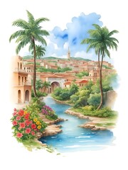 Fototapeta premium Cuba Country Landscape Illustration Art