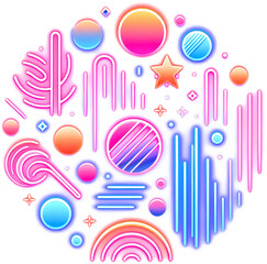 3D Neon light round abstract design pink blue transparent clipart png